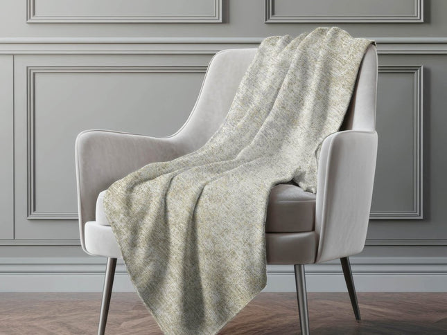 50" X 70" Beige And Gold Abstract Polyester Woven Plush Throw Blanket