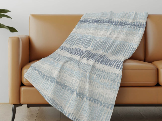 50" X 70" Blue And Beige Abstract Polyester Woven Plush Throw Blanket