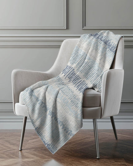 50" X 70" Blue And Beige Abstract Polyester Woven Plush Throw Blanket