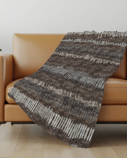 50" X 70" Brown And Beige Abstract Polyester Woven Plush Throw Blanket