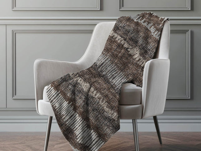 50" X 70" Brown And Beige Abstract Polyester Woven Plush Throw Blanket