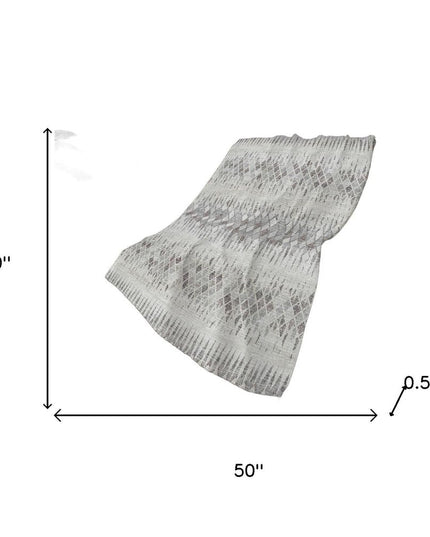 50" X 70" Beige And Gray Geometric Polyester Woven Plush Throw Blanket