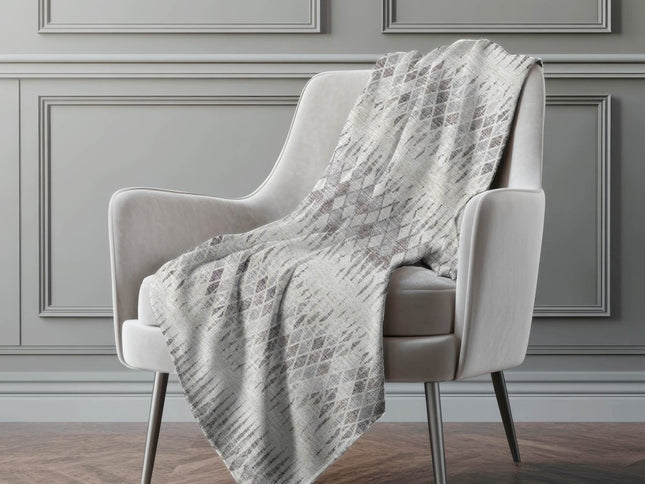 50" X 70" Beige And Gray Geometric Polyester Woven Plush Throw Blanket