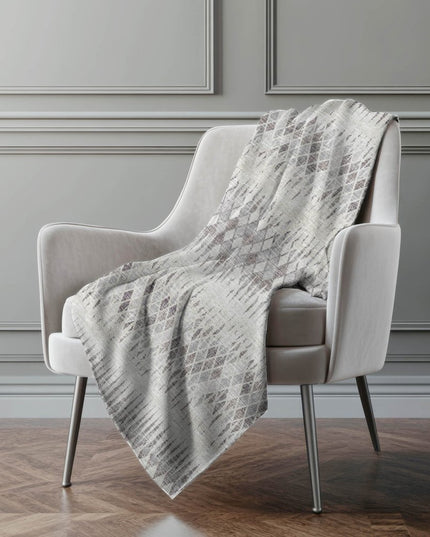 50" X 70" Beige And Gray Geometric Polyester Woven Plush Throw Blanket