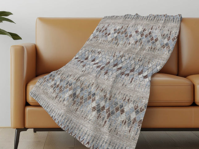 50" X 70" Blue And Gray Geometric Polyester Woven Plush Throw Blanket