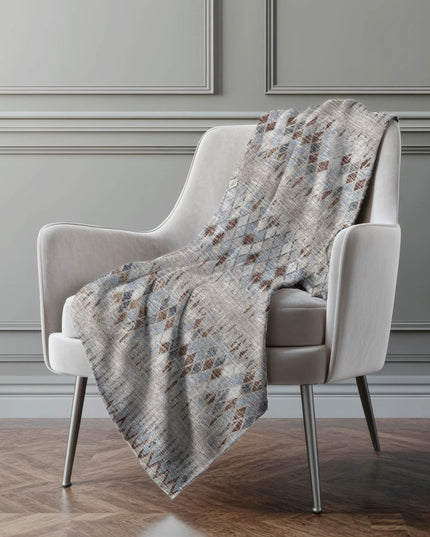 50" X 70" Blue And Gray Geometric Polyester Woven Plush Throw Blanket