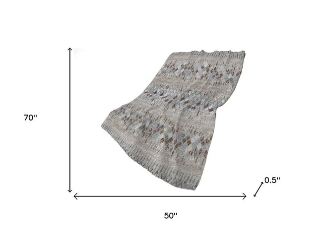 50" X 70" Blue And Gray Geometric Polyester Woven Plush Throw Blanket