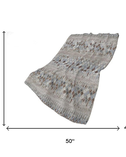 50" X 70" Blue And Gray Geometric Polyester Woven Plush Throw Blanket