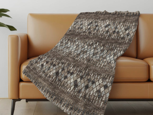 50" X 70" Brown And Beige Geometric Polyester Woven Plush Throw Blanket