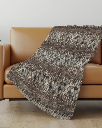 50" X 70" Brown And Beige Geometric Polyester Woven Plush Throw Blanket