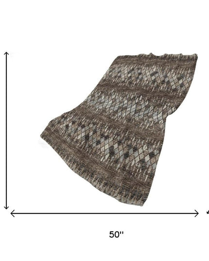 50" X 70" Brown And Beige Geometric Polyester Woven Plush Throw Blanket