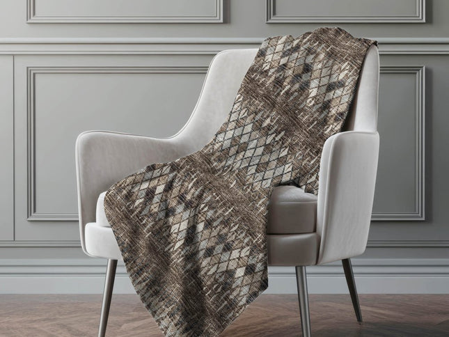 50" X 70" Brown And Beige Geometric Polyester Woven Plush Throw Blanket