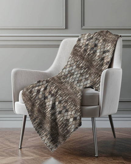 50" X 70" Brown And Beige Geometric Polyester Woven Plush Throw Blanket