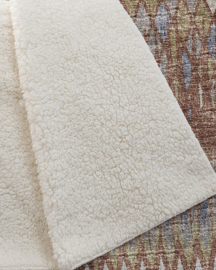 50" X 70" Cinnamon Gold And Blue Geometric Polyester Woven Plush Throw Blanket