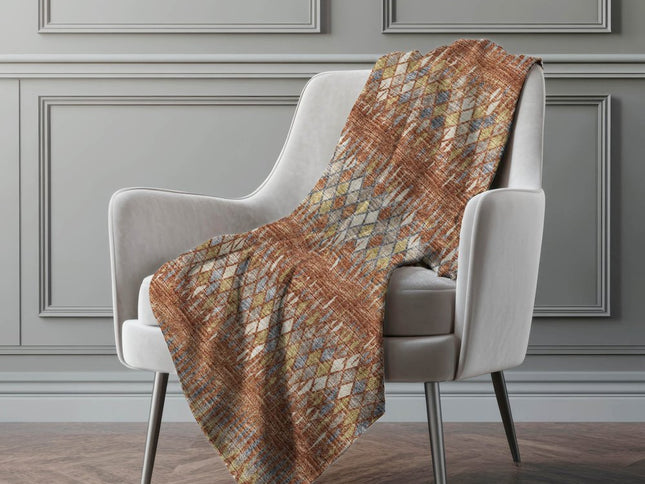 50" X 70" Cinnamon Gold And Blue Geometric Polyester Woven Plush Throw Blanket