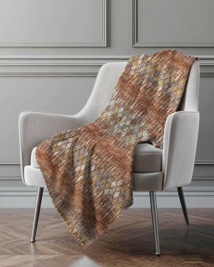 50" X 70" Cinnamon Gold And Blue Geometric Polyester Woven Plush Throw Blanket