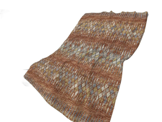 50" X 70" Cinnamon Gold And Blue Geometric Polyester Woven Plush Throw Blanket