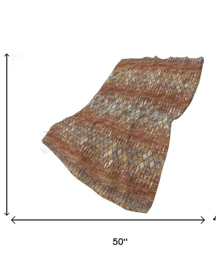 50" X 70" Cinnamon Gold And Blue Geometric Polyester Woven Plush Throw Blanket