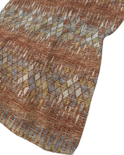50" X 70" Cinnamon Gold And Blue Geometric Polyester Woven Plush Throw Blanket
