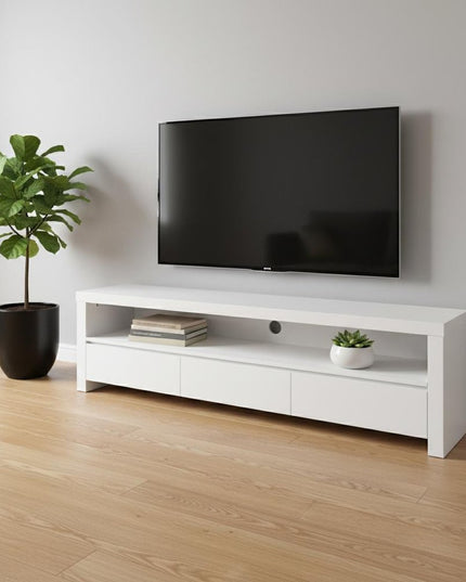 59" White Enclosed and Open Storage TV Stand
