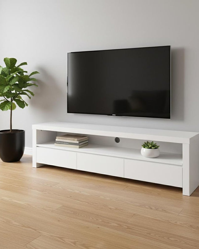 59" White Enclosed and Open Storage TV Stand