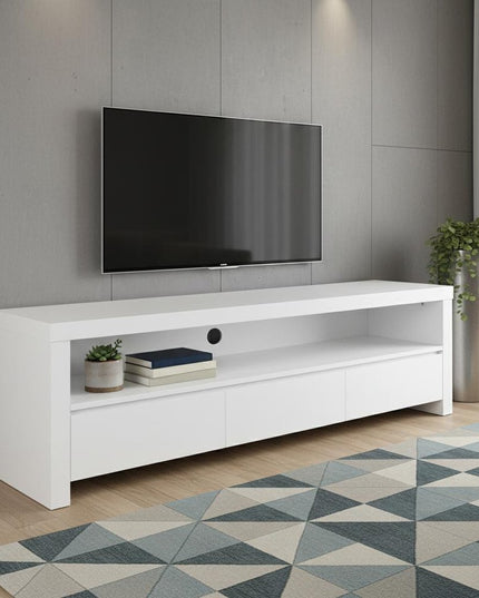 59" White Enclosed and Open Storage TV Stand
