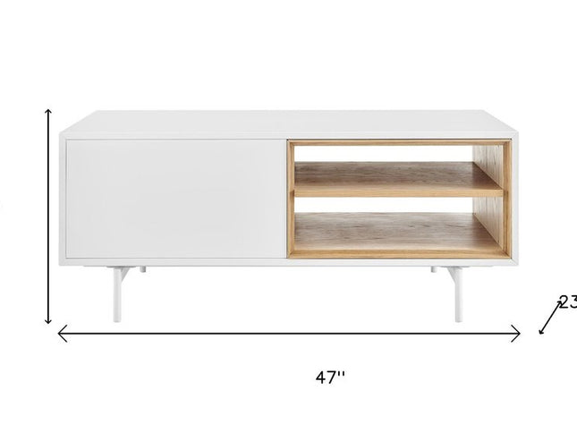 47" White Wood and Steel Coffee Table With Two Shelves