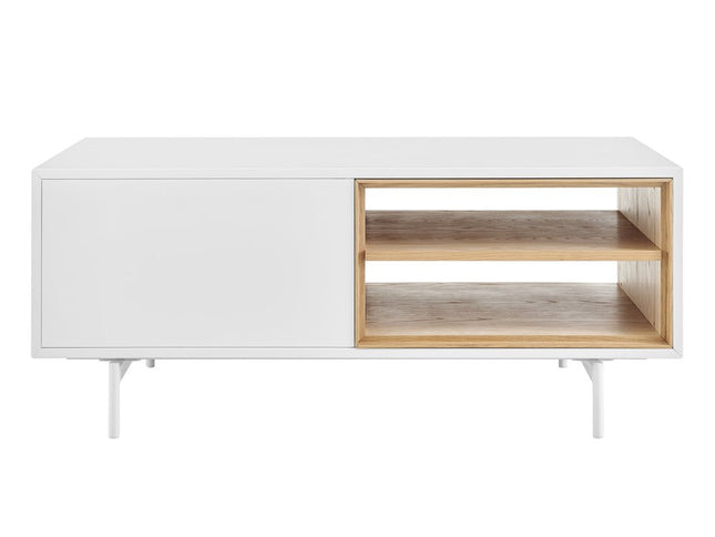 47" White Wood and Steel Coffee Table With Two Shelves