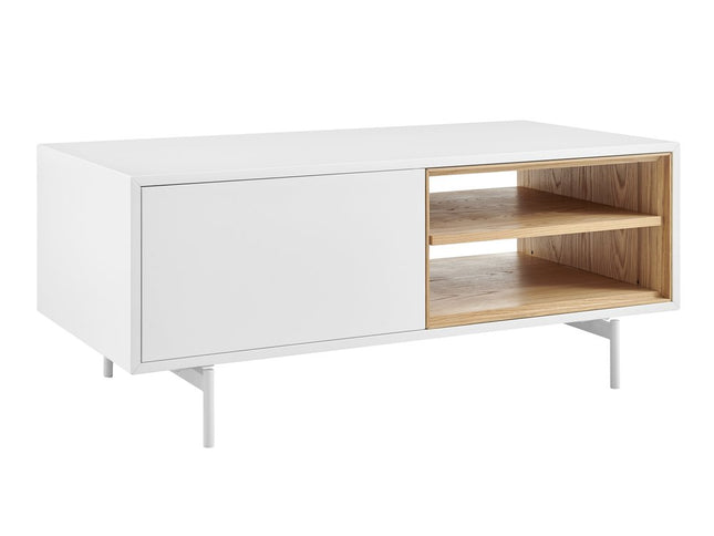 47" White Wood and Steel Coffee Table With Two Shelves