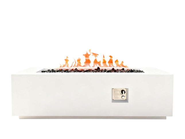 60000 BTU 60" White Magnesium Oxide Propane Rectangular Fire Pit With Cover