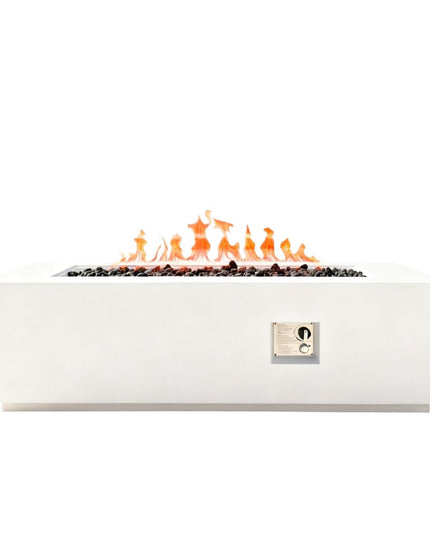 60000 BTU 60" White Magnesium Oxide Propane Rectangular Fire Pit With Cover