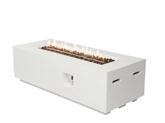 60000 BTU 60" White Magnesium Oxide Propane Rectangular Fire Pit Table With Cover