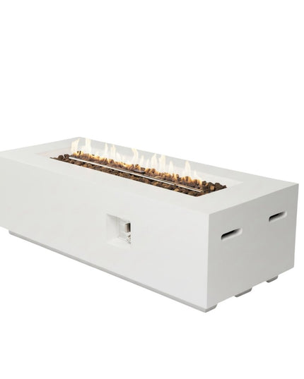 60000 BTU 60" White Magnesium Oxide Propane Rectangular Fire Pit With Cover