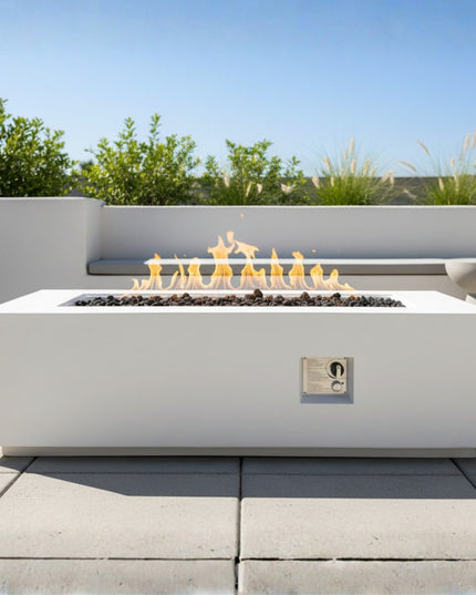 60000 BTU 60" White Magnesium Oxide Propane Rectangular Fire Pit With Cover