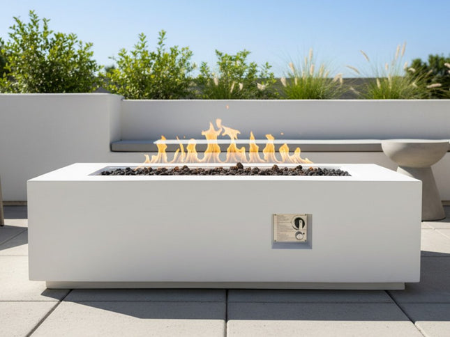 60000 BTU 60" White Magnesium Oxide Propane Rectangular Fire Pit Table With Cover