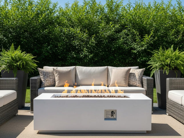 60000 BTU 60" White Magnesium Oxide Propane Rectangular Fire Pit With Cover