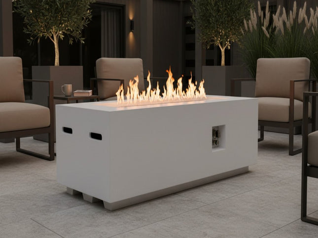 60000 BTU 60" White Magnesium Oxide Propane Rectangular Fire Pit Table With Cover
