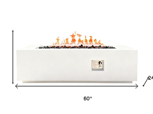 60000 BTU 60" White Magnesium Oxide Propane Rectangular Fire Pit With Cover