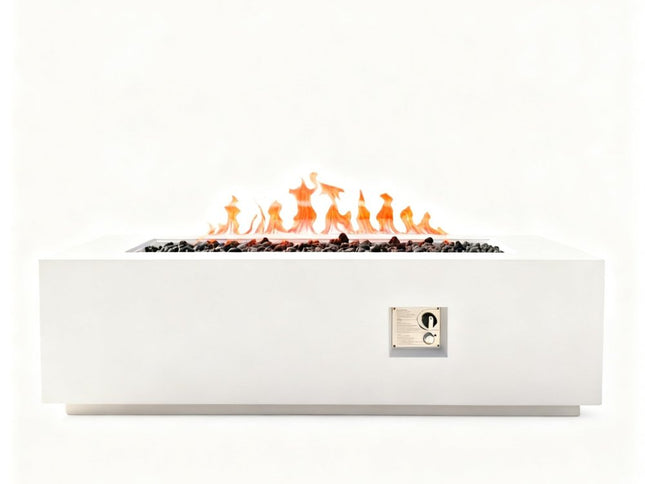 60000 BTU 60" White Magnesium Oxide Propane Rectangular Fire Pit With Cover