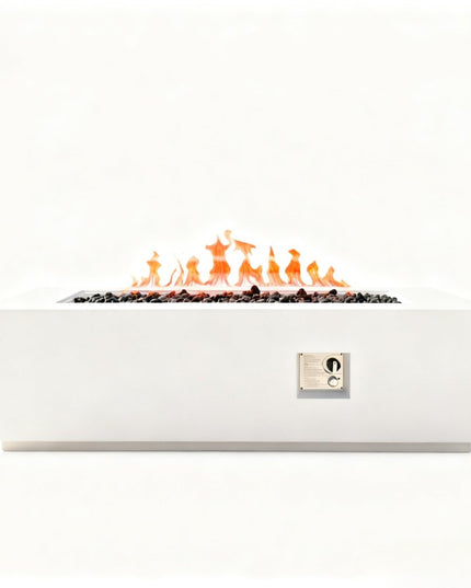 60000 BTU 60" White Magnesium Oxide Propane Rectangular Fire Pit With Cover