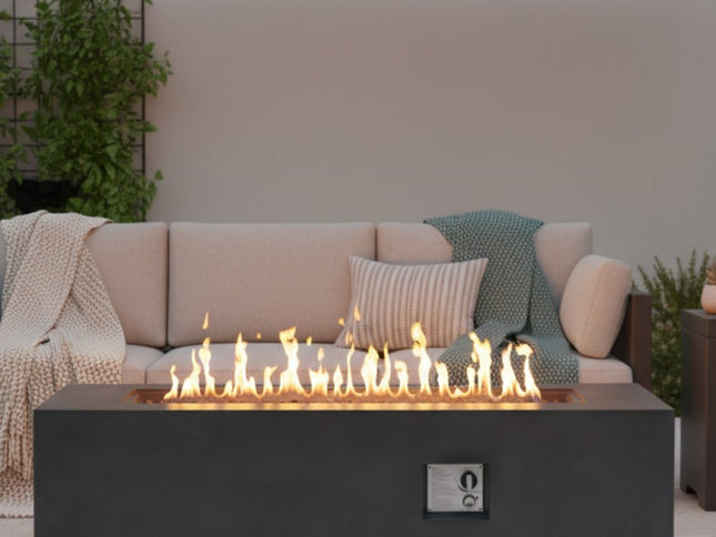 60000 BTU 60" Black Magnesium Oxide Propane Rectangular Fire Pit Table With Cover