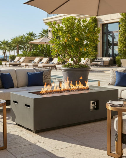 60000 BTU 60" Black Magnesium Oxide Propane Rectangular Fire Pit Table With Cover