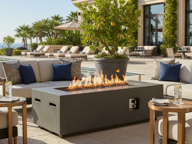 60000 BTU 60" Black Magnesium Oxide Propane Rectangular Fire Pit With Cover