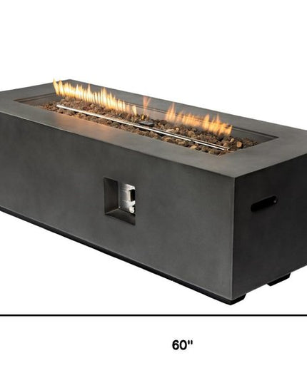 60000 BTU 60" Black Magnesium Oxide Propane Rectangular Fire Pit Table With Cover