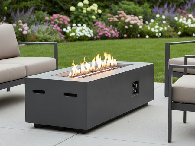 60000 BTU 60" Black Magnesium Oxide Propane Rectangular Fire Pit With Cover