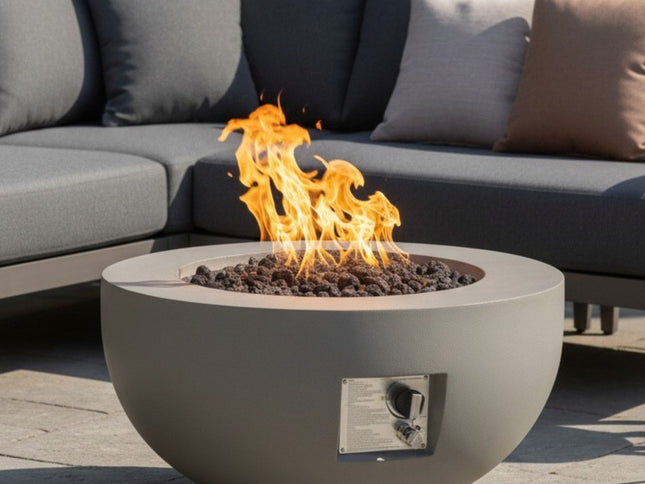 40000 BTU 28" Gray Magnesium Oxide Propane Round Fire Pit With Cover
