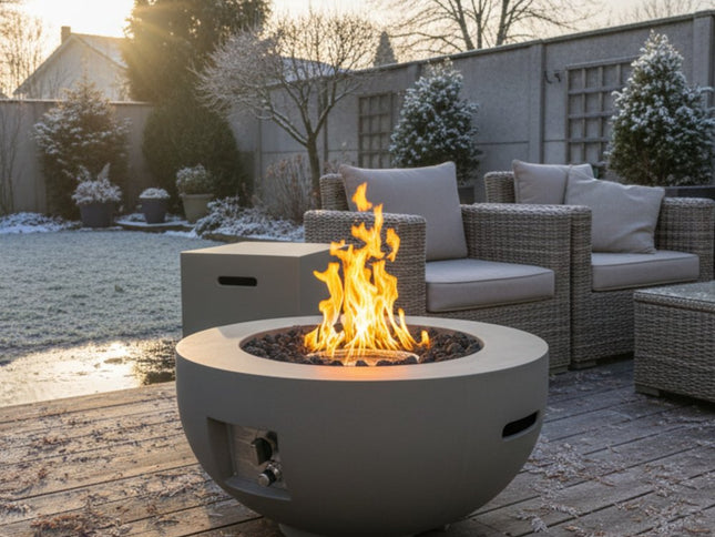 40000 BTU 28" Gray Magnesium Oxide Propane Round Fire Pit With Cover