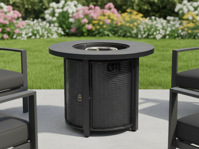50000 BTU 30" Black Steel Propane Round Fire Pit Table