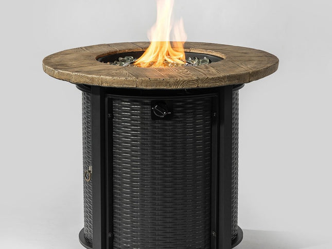 50000 BTU 30" Black And Brown Steel Propane Round Fire Pit Table