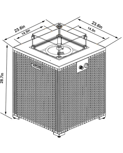 50000 BTU 24" Espresso Wicker Propane Rectangular Fire Pit Table